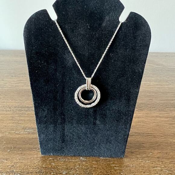 Sterling Silver Necklace with Double Circle Charm - Picture 1 of 7